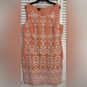 Talbots Dress Womens Large Peach Embroidered  Sleeveless Back Zip Size 12